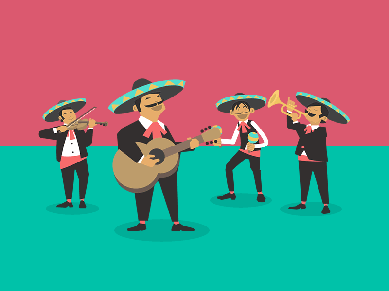 The Mexican Mariachi Band animation characters gif guitar mariachi mexican music musician trumpet violin