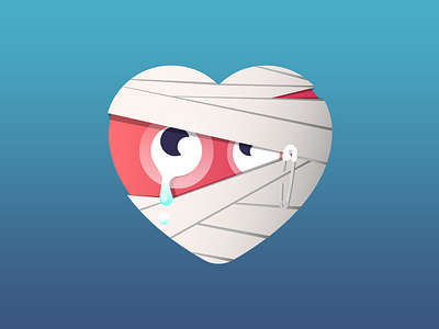 Broken heart on Valentine's day character crying cute heart mummy sticker valentines