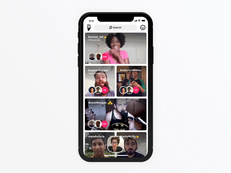 Rize App Home screen broadcasting gif interaction ios iphonex live live streaming mobile mockup ui ux video