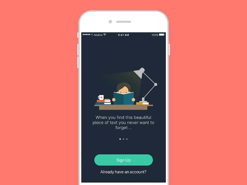 Signup Screen for Quotle App scan evernote books reading ios app slideshow walkthrough onboarding sign in sign up