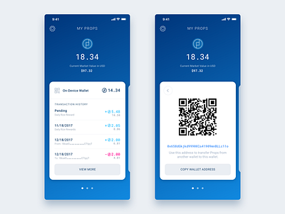 PROPS Crypto Wallet Dashboard blockchain crypto eth fintech homescreen ios iphonex moile app qr wallet