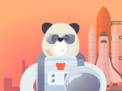 Panda Stronaut Big astronaut boarding character explorer fly illustration launchpad mars panda rocket space