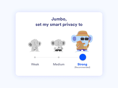 Smart Privacy Settings widget - Jumbo animation character design cursor detective elephant jumbo lottie naked selector
