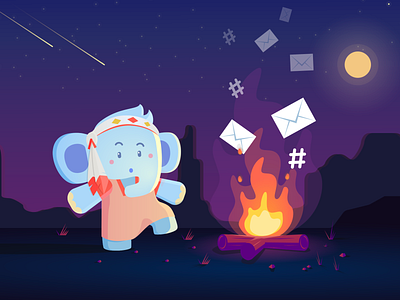 Jumbo Chaman campfire chaman character cult elephant emails fire flame illustration mascot privacy