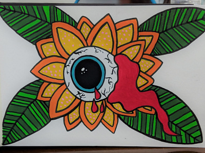 Eyeball Flower - Original acrylics artist brainstorm design drawing eyeball flower freelance painting sketches