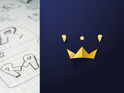 Crown Logo crown doodle gold letter logo mark negative space r sketch symbol