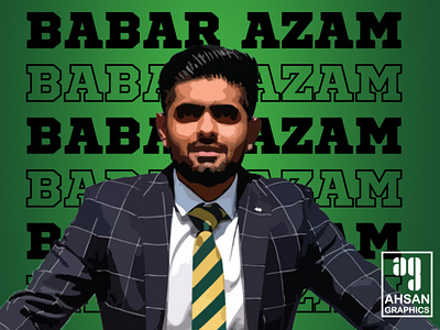 Brilliant Babar Azam - Pakistan Cricket Team Captain artist artwork azam babar cricket design graphic design graphic designer green illustration inspiration pakistan tracing vector