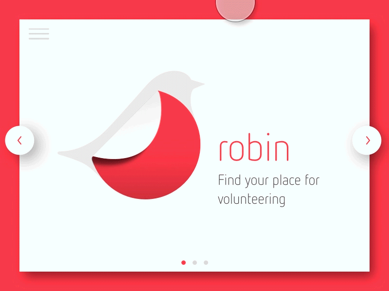 Robin animation app circles concept flinto gif particle transitions ui ux volunteer web