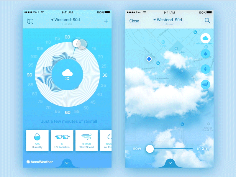 AccuWeather App Redesign clouds concept flinto gif iphone app map transition ui ux weather wheel wind