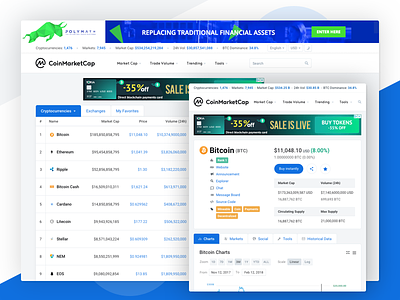 CoinMarketCap - Real project crypto cryptocurrency data design night mode responsive token ui