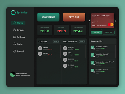 Splitwise App Dashboard dashboard figma finance ui ux