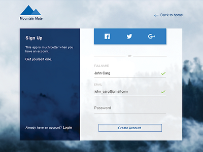 SignUp Screen create account creative sign up screen interaction design sign up social icons ui ux web app