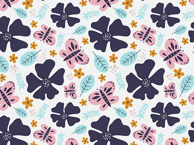 Flowers and butterflies abstract vector seamless repeat pattern