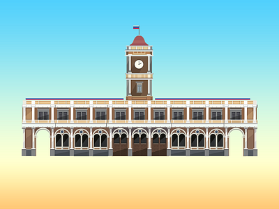 Railway Station building flat illustration