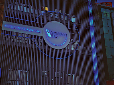 Western Blu hotels and celebrations branding corporate identity design logo outdoor signage outdoor signage brand identity signage typography vector