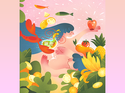 Jungle background colorful design detailed fruit grain graphic design happy illustration pink positive scene