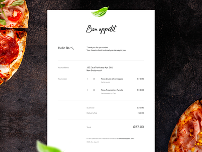 Email Receipt cousine dailyui dailyui 017 design email email receipt food foodpanda invoice layout order pizza restaurant ui web