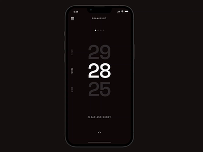 Minimalistic Weather App 2022 animation black black and white clean dark elegant flat ios iphone minimal monochrome ui ux weather