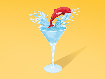 Low Poly Dolphin advertising geometric glass low martini poly polygon poster red shapes triangles water