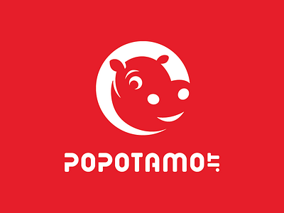 Popotamo Logo animal cute e commerce hippo it logo negative popotamo red smile web