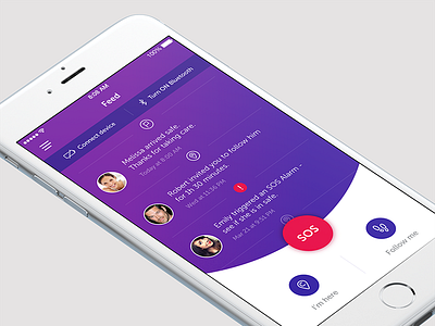 Personal Safety Tracker App check in clean device feed ios iphone location purple safety tracker ui