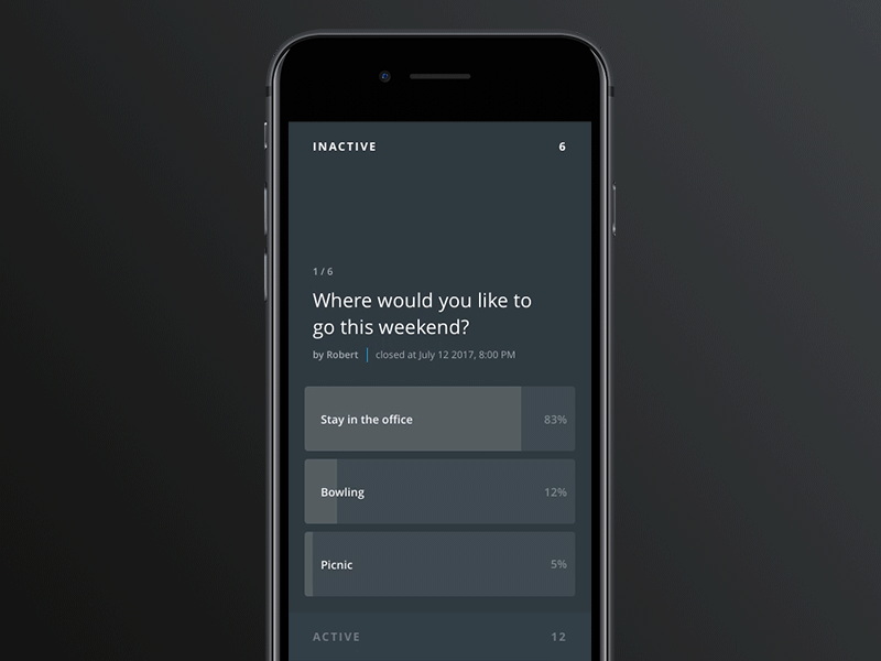 Poll app concept animation clean dark gesture halcyon ios iphone poll ui ux vote