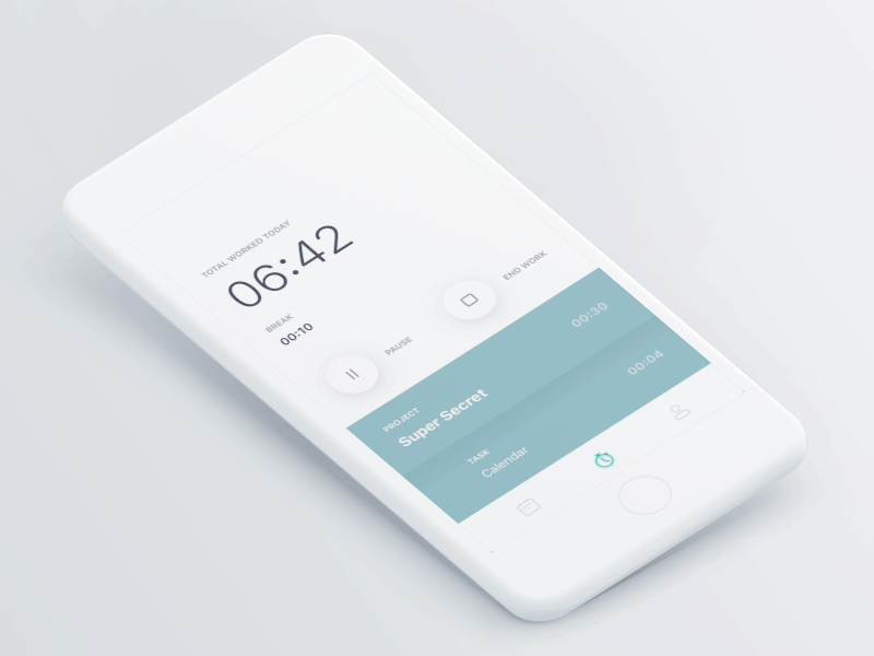 Work Time Tracker App animation clean dashboard interaction ios iphone material timer tracker ui ux white