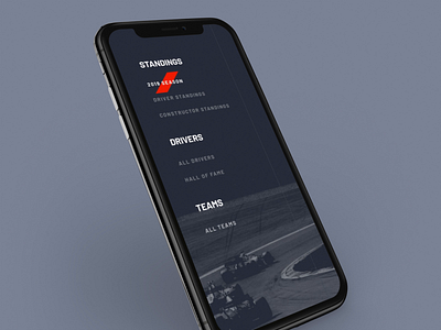 F1 Stats App animation app challenge clean data driver ios iphone menu minimal minimalist mobile navigation principle profile season standings statistics ui ux