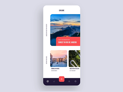 Travel App Concept animation app clean dashboard explore flat flow ios iphone mobile recommendation stats transition travel trips ui ux white