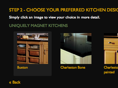 Kitchen selection screen design