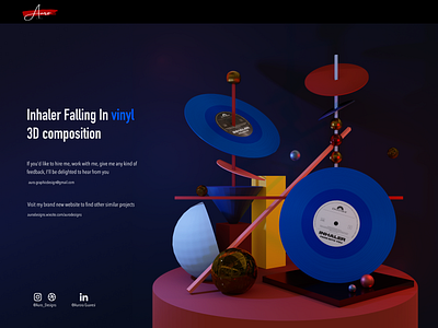 Inhaler - Falling In - 3D Vinyl Composition 3d abstract art band blender blue composition design fallingin figma graphic design graphicdesign inhaler iwablt music render shapes vinyl