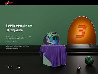 Daniel Ricciardo - 3D Helmet Composition 3 3d 3d art 3d composition blender blender cycles daniel ricciardo danielricciardo driver helmet f1 formula 1 graphicdesign green helmet mclaren orange render shapes sport violet