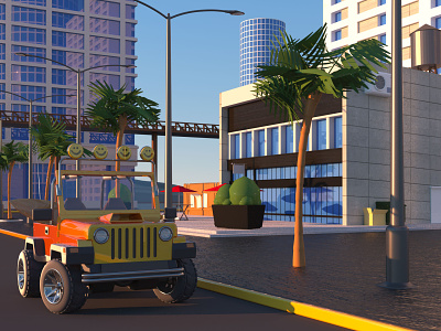 Parked Jeep in Santa Monica 3d c4d illustration octanerender