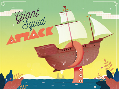 Giant Squid Attack Illustration astute graphics cartoon character illustration illustrator vector