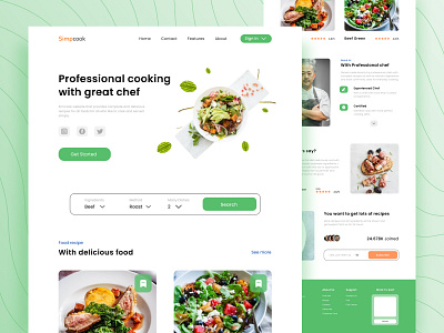 Recipe Food - Web Design beef branding chef clean cook cooking delicious design dishes food green ingredients kitchen meat mie recipe app recipe food web ui vegetables web design