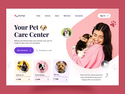 Pet Care Website 🐾 animal care animals dog lovers ecommerce landing page lovers minimal pet care pet food pet gromming pet health pet sitter pet store pet training pet web petshop ui ux visual web design