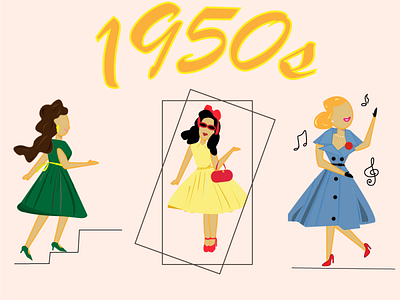 Girls 50s 1950 2d design fashion flat girl graphic design illustration vector