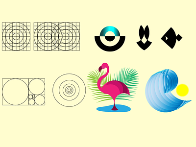 Logo 2d branding design fish flamingo fountain golden ratio graphic design hare illustration logo vector wave