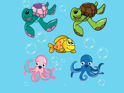 Under the sea 2d animation design fish game graphic design illustration octopus sea vector