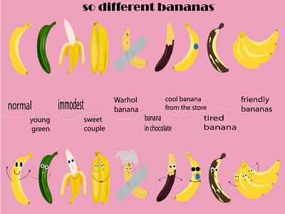 Bananas 2d bananas cartoon character comic design graphic design illustration pattern print vector