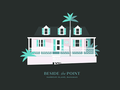 Beside the Point, Harbour Island Bahamas airbnb bahamas bahamian beach beside the point branding caribbean charming coconut design harbour island house illustration island logo palm tree short term rental shutters vacation vector