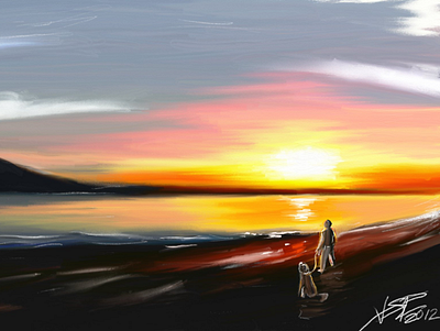 Morning walk art digital painting illustration sunrise