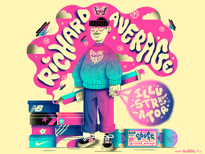 Hey Dribbble, that's Richard Average !!! branding character characters debut drawing first shot illustration photoshop sneakers typography