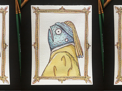 Fish with Pearl Earring design illustration typography watercolor