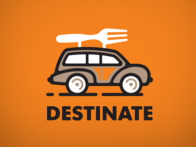 Destinate Logo app branding automobile branding car eat food app fork icon logo station wagon vector woody