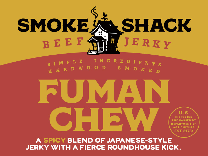 SmokeShack Fumanchew smoked logo beef jerky shack smoke package design packaging branding
