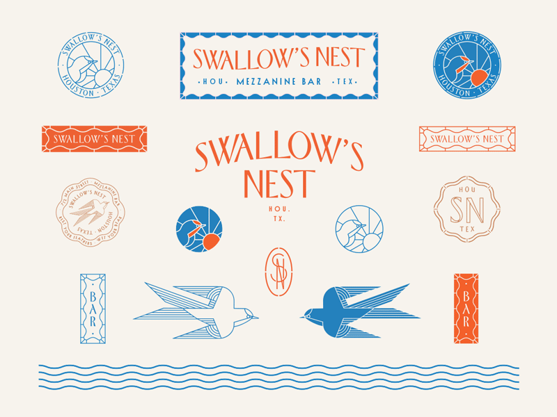 Swallow's Nest art deco bar bird branding houston icon identity mark monogram swallow system texas