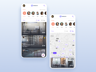 Search Roommates | WeMoove apartment map mobile search results ui ux