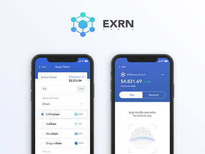 EXRN App app atomicswap bitcoin block chain crypto currency crypto wallet decentralized design ethereum exrn payment qrcode trading ui ux vechain wallet