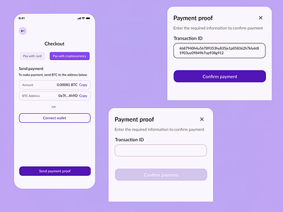 Crypto checkout flow ui design